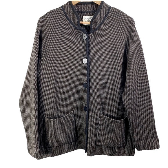 Margaret Oleary Women’s Bottom Down Sweater Jacket Size L Color Black/Tan
